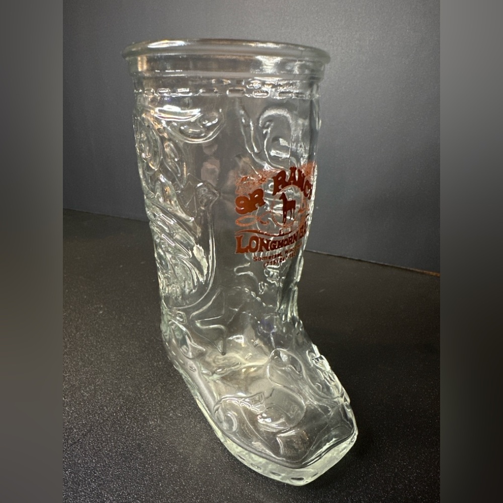 Vintage 9R Ranch Longhorn Bar 6”‎ Glass Cowboy Boot Mug